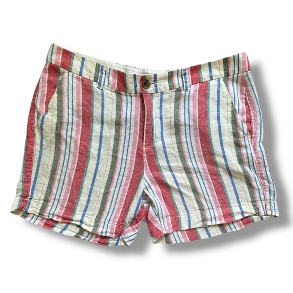 Old Navy Mid Rise Everyday Linen Blend Multicolor Stripes Women's Size 14 Summer - Picture 2 of 16